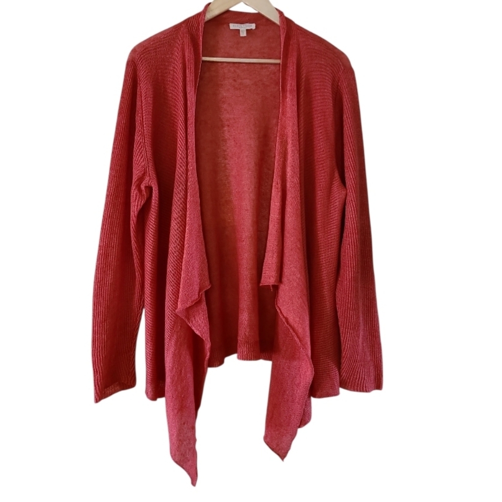 Eileen Fisher Women's 100% Linen Open Front Cardigan Salmon Pink Orange Size 1X